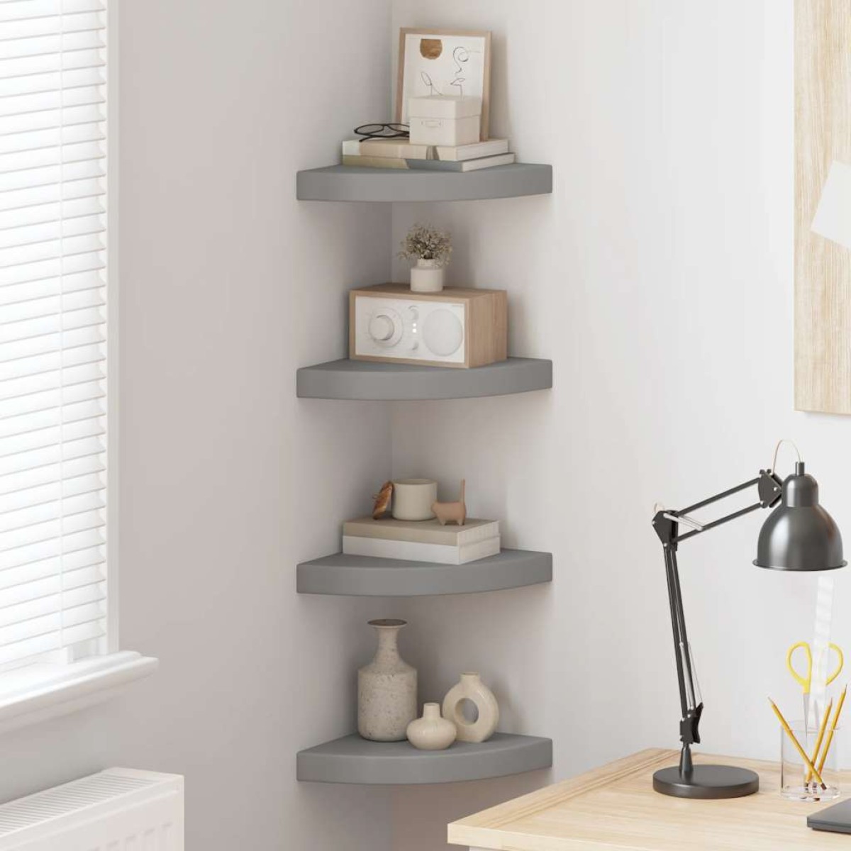 vidaXL Ράφια Τοίχου Γωνιακά 4 τεμ. Γκρι 25x25x3,8 εκ. MDF