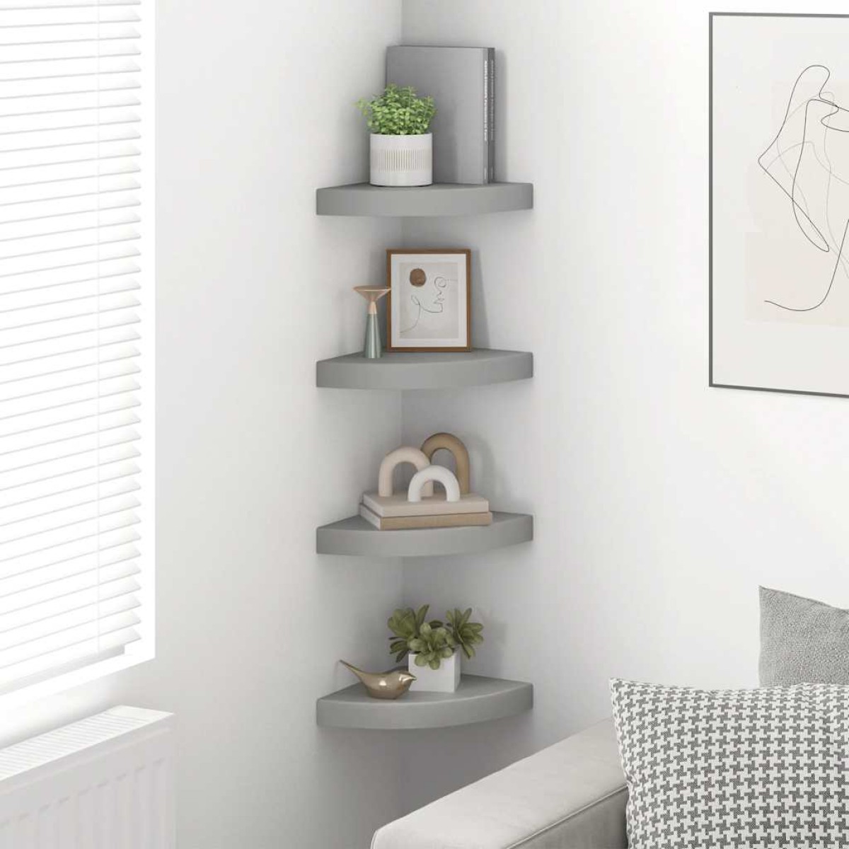vidaXL Ράφια Τοίχου Γωνιακά 4 τεμ. Γκρι 25x25x3,8 εκ. MDF