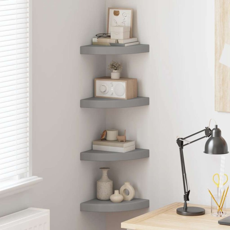 vidaXL Ράφια Τοίχου Γωνιακά 4 τεμ. Γκρι 25x25x3,8 εκ. MDF