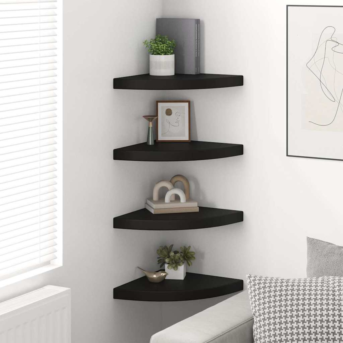 vidaXL Ράφια Τοίχου 4 τεμ. Μαύρα 35x35x3,8 εκ. από MDF