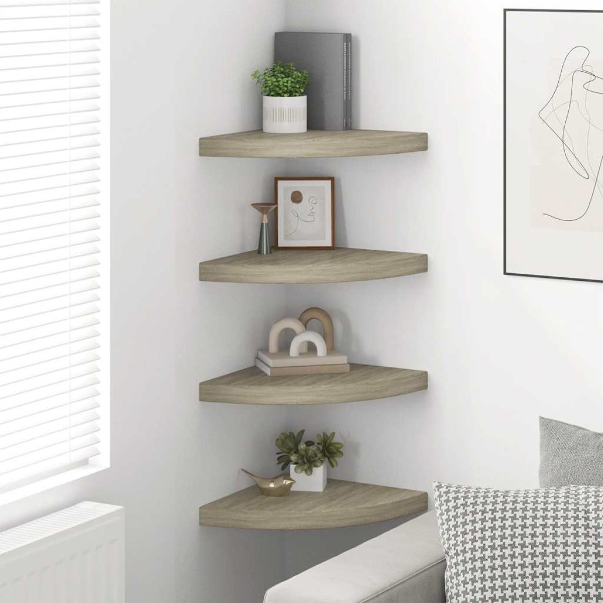 vidaXL Ράφια Τοίχου Γωνιακά 4 τεμ. Χρώμα Δρυός 35x35x3,8 εκ. MDF