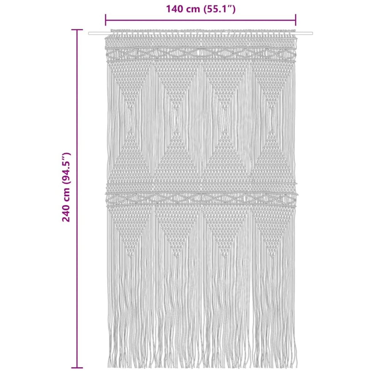 vidaXL Κουρτίνα Μακραμέ Ανθρακί 140 x 240 εκ. Βαμβακερή
