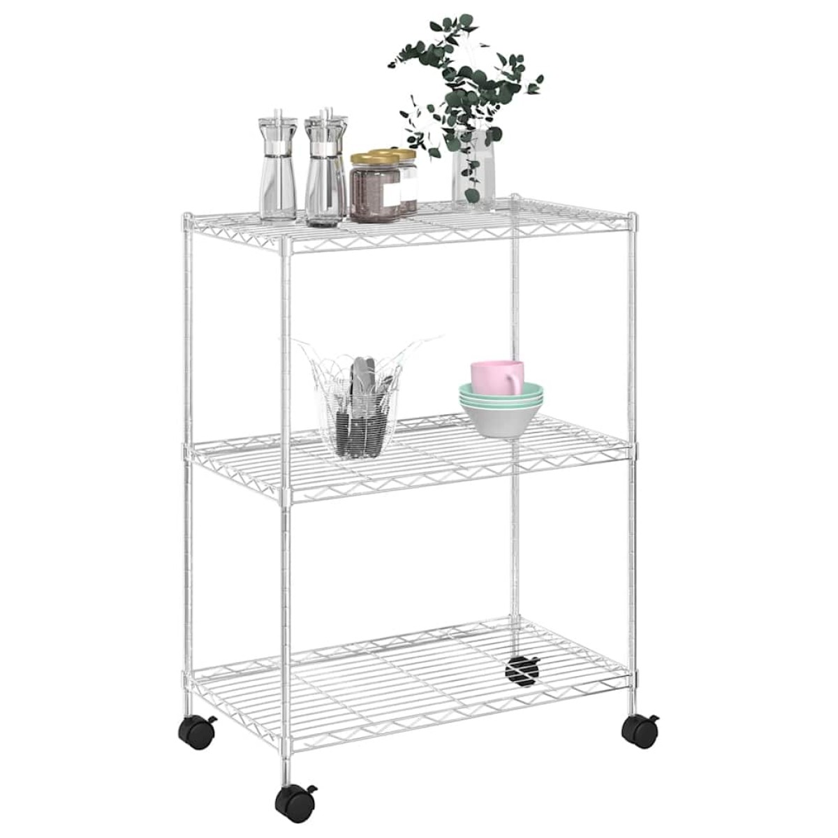 vidaXL Ραφιέρα 3 Επιπέδων με Τροχούς Χρωμέ 60x35x81 εκ. 150 κ.