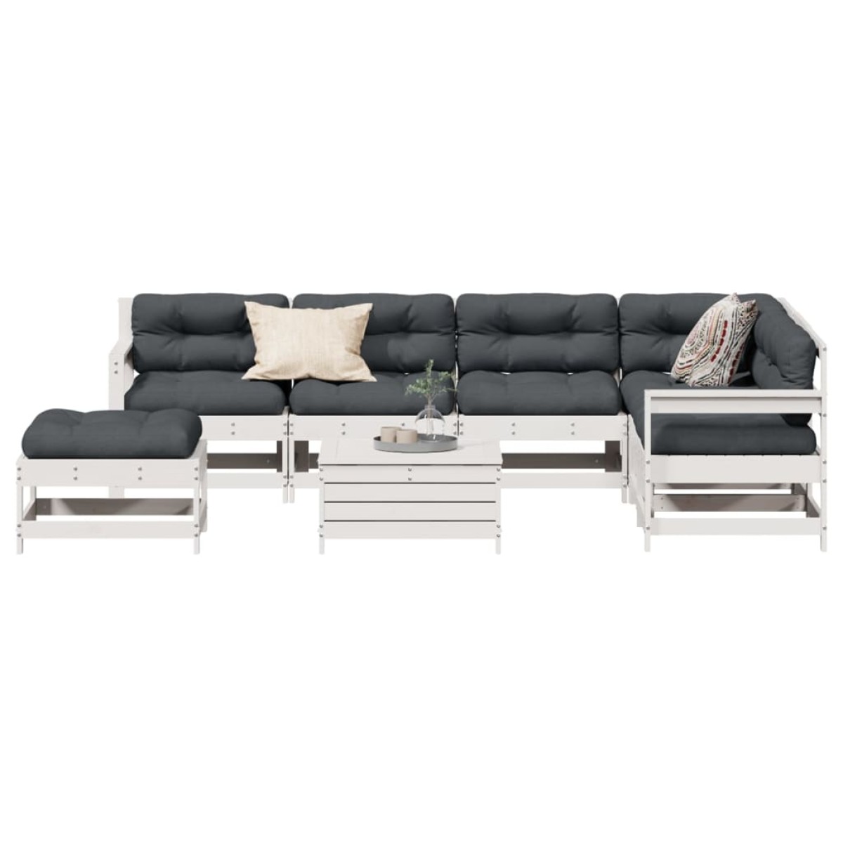 vidaXL Σαλόνι Κήπου 8 τεμ. Λευκό από Μασίφ Ξύλο Πεύκου με Μαξιλάρια