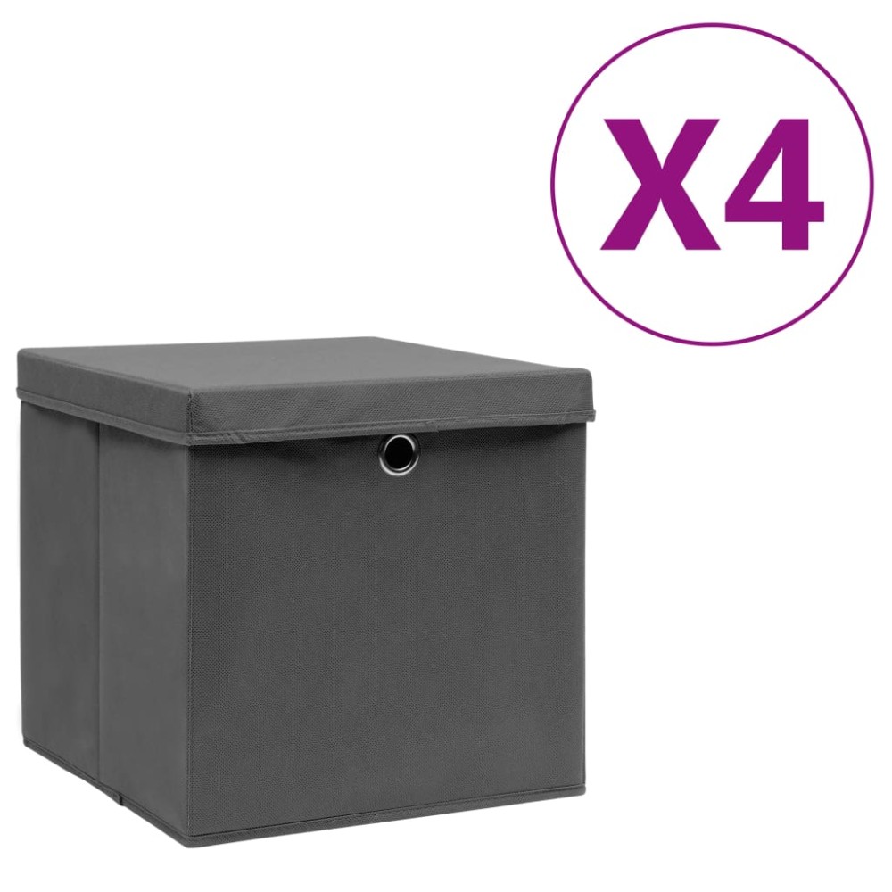 vidaXL Κουτιά Αποθήκευσης με Καπάκια 4 τεμ. Γκρι 28 x 28 x 28 εκ.
