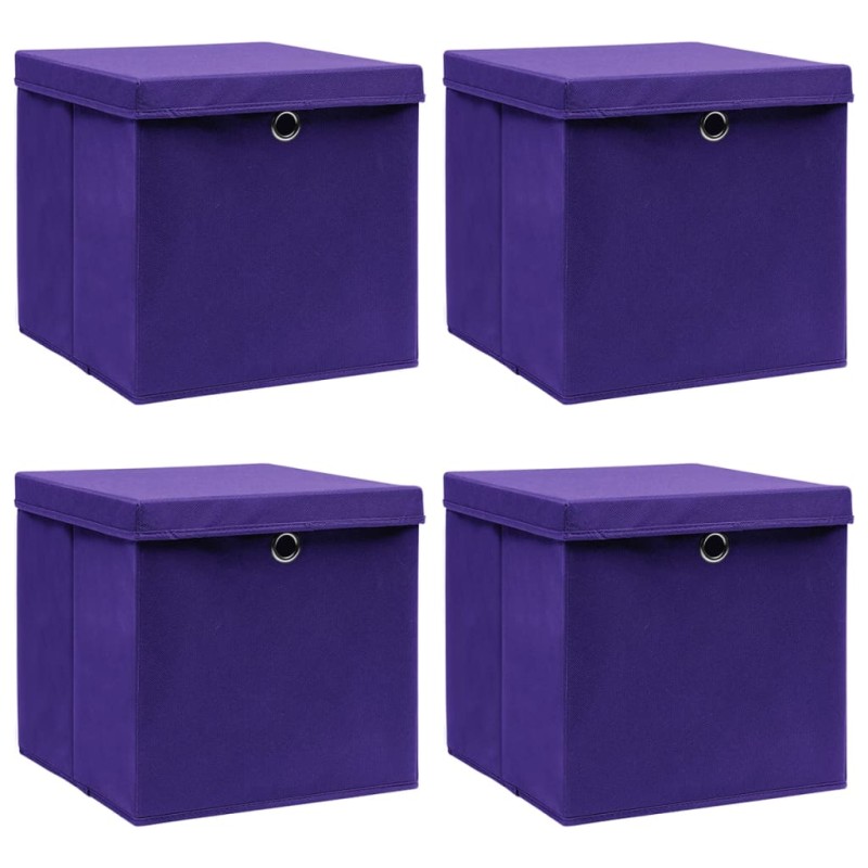 vidaXL Κουτιά Αποθήκευσης με Καπάκια 4 τεμ. Μοβ 28 x 28 x 28 εκ.