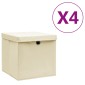 vidaXL Κουτιά Αποθήκευσης με Καπάκια 4 τεμ. Κρεμ 28 x 28 x 28 εκ.