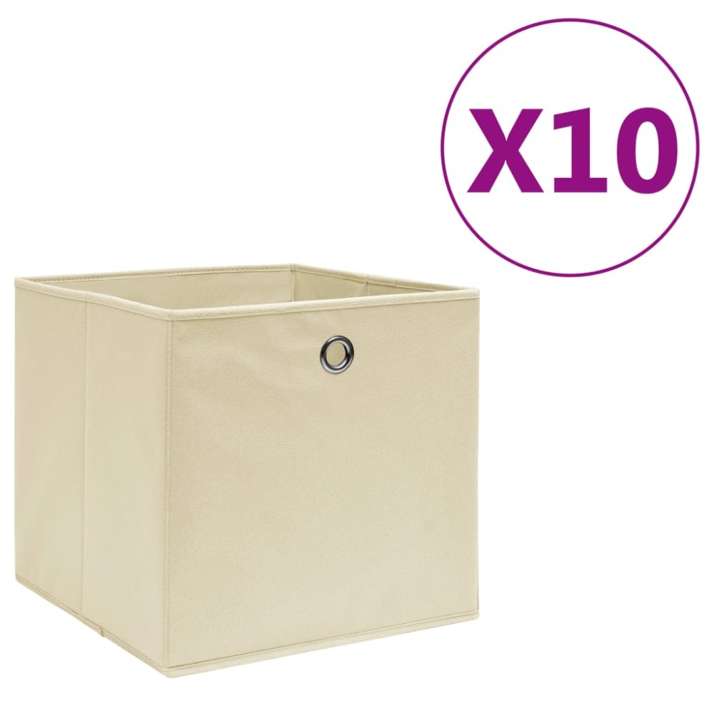 vidaXL Κουτιά Αποθήκευσης 10 τεμ. Κρεμ 28x28x28εκ Ύφασμα Non-woven