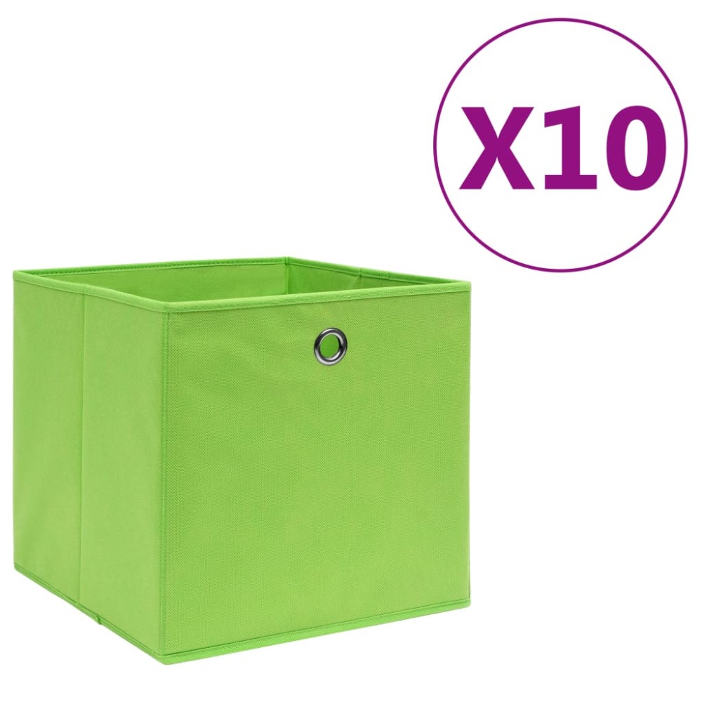 vidaXL Κουτιά Αποθήκευσης 10 τεμ. Πράσινα 28x28x28εκ. Ύφασμα Non-woven