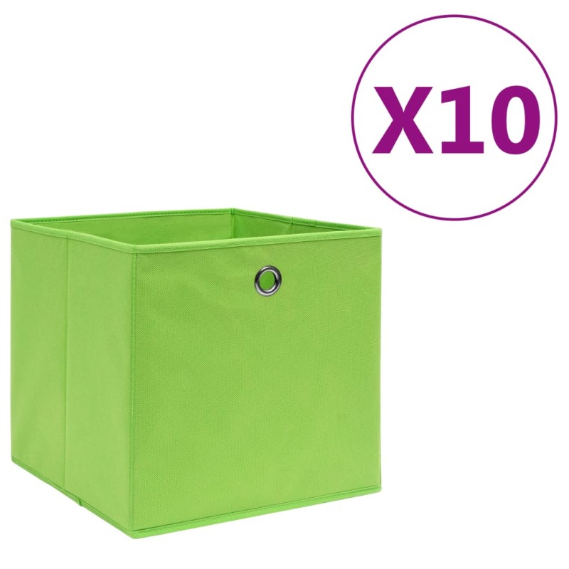 vidaXL Κουτιά Αποθήκευσης 10 τεμ. Πράσινα 28x28x28εκ. Ύφασμα Non-woven