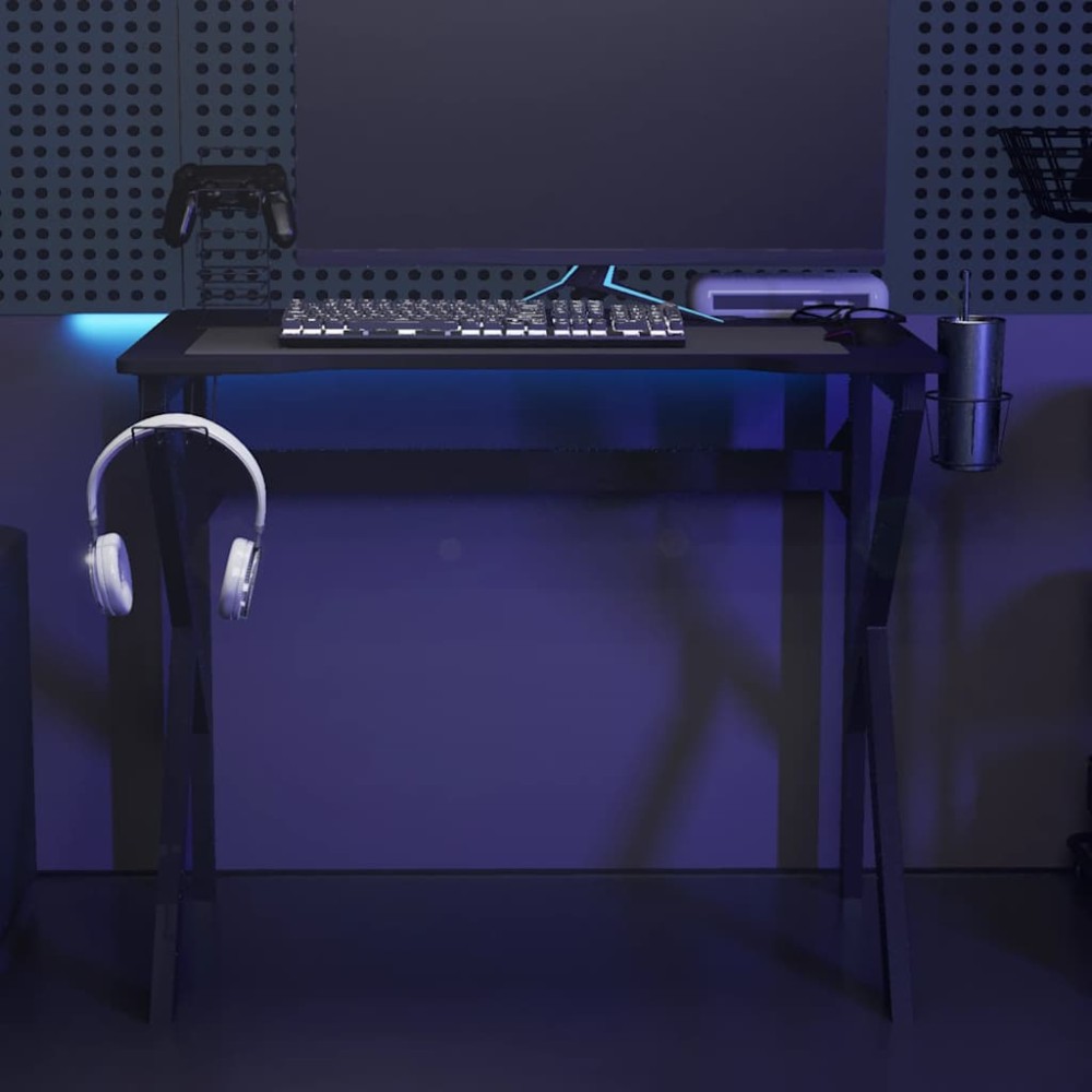 vidaXL Γραφείο Gaming Μαύρο 90 x 60 x 75 εκ. με Πόδια σε Σχήμα Κ