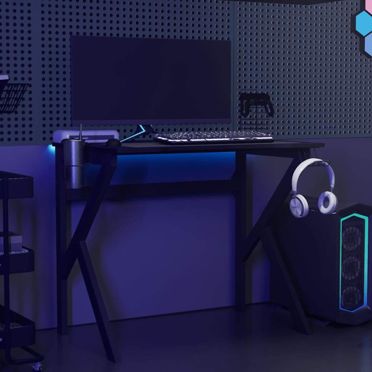 vidaXL Γραφείο Gaming Μαύρο 90 x 60 x 75 εκ. με Πόδια σε Σχήμα Κ
