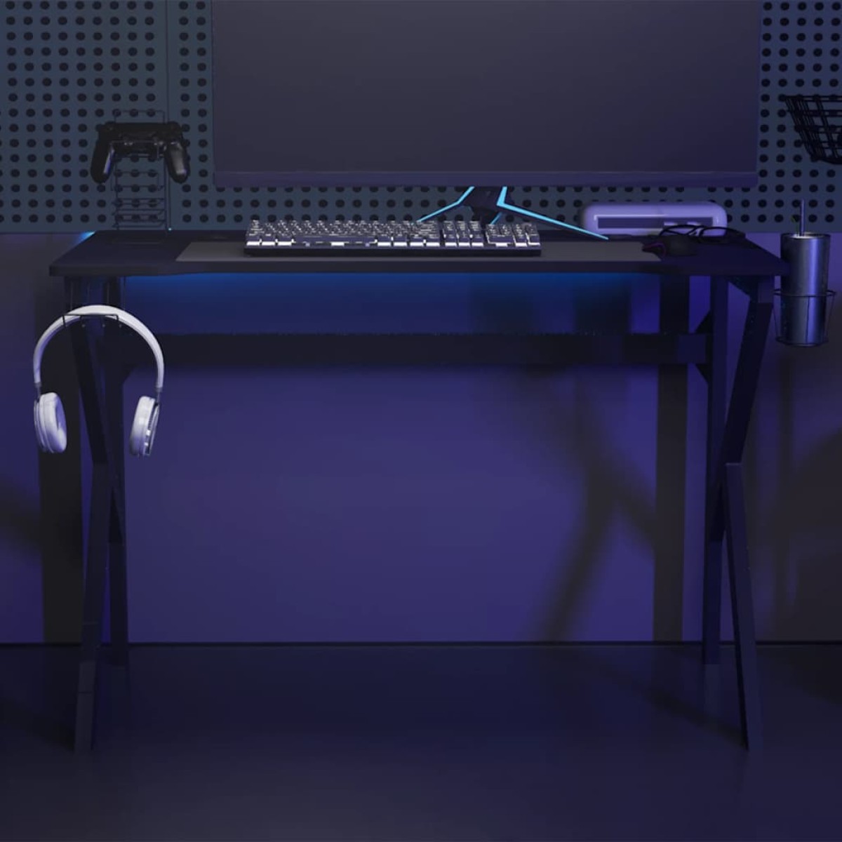 vidaXL Γραφείο Gaming Μαύρο 110 x 60 x 75 εκ. με Πόδια σε Σχήμα Κ