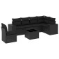 vidaXL Καναπές Σετ 7 Τεμαχίων Μαύρο Συνθετικό Ρατάν με Μαξιλάρια