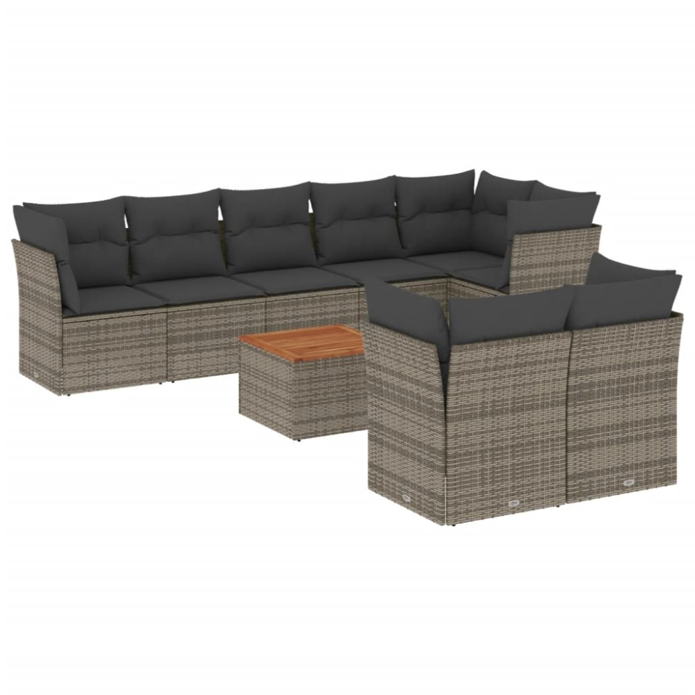 vidaXL Σαλόνι Κήπου Σετ 9 Τεμαχίων Γκρι Συνθετικό Ρατάν με Μαξιλάρια