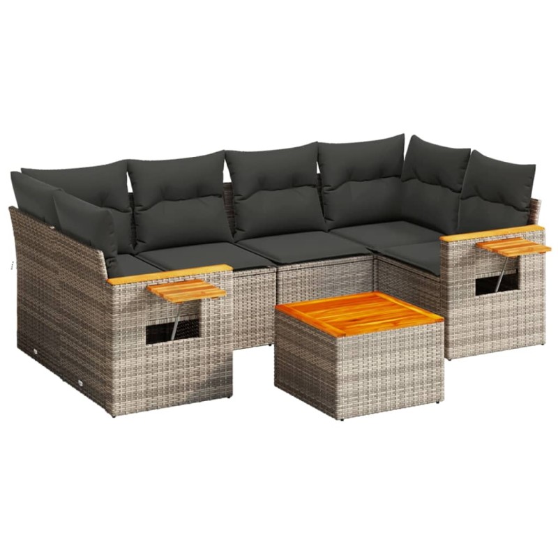 vidaXL Σετ Σαλονιού Κήπου 7 τεμ. Γκρι Συνθετικό Ρατάν με Μαξιλάρια
