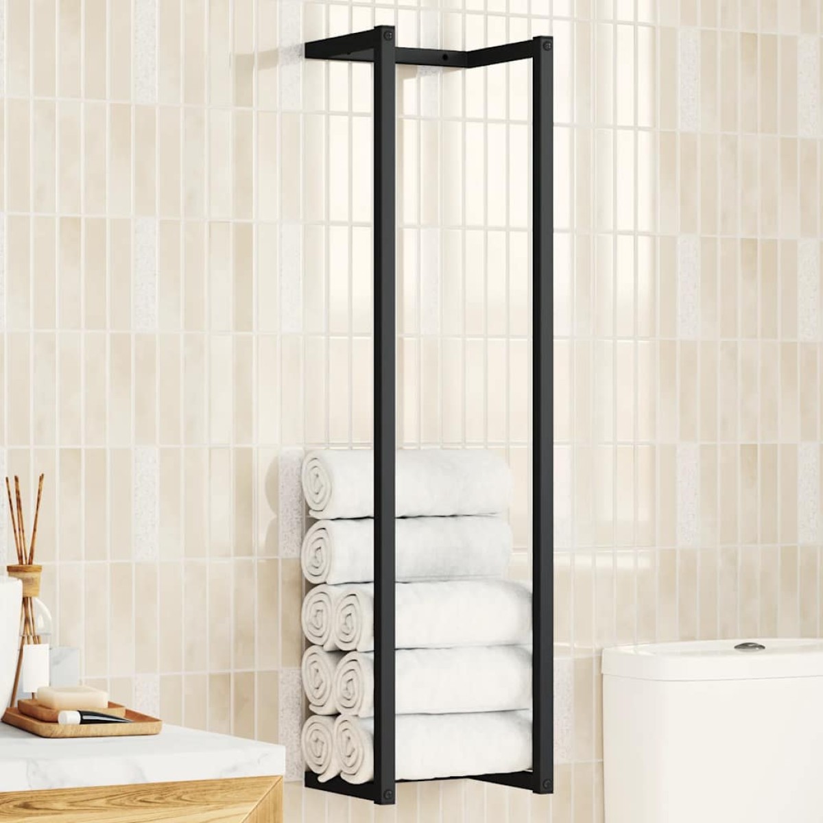 vidaXL Βάση για Πετσέτες Επιτοίχια Μαύρη 25 x 20 x 95 εκ. Σιδερένια
