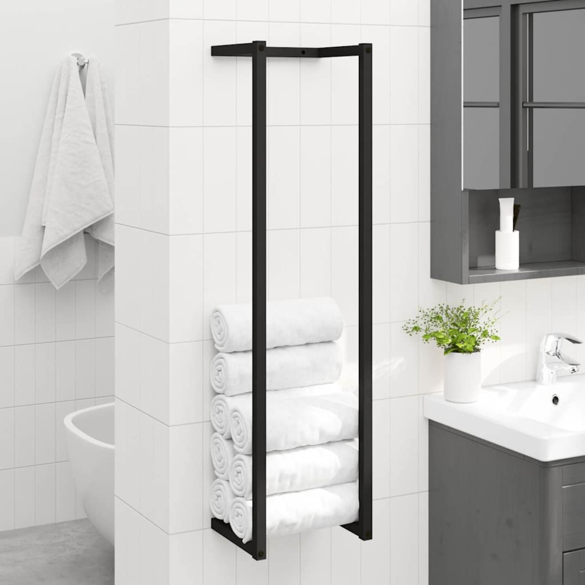 vidaXL Βάση για Πετσέτες Επιτοίχια Μαύρη 25 x 20 x 95 εκ. Σιδερένια