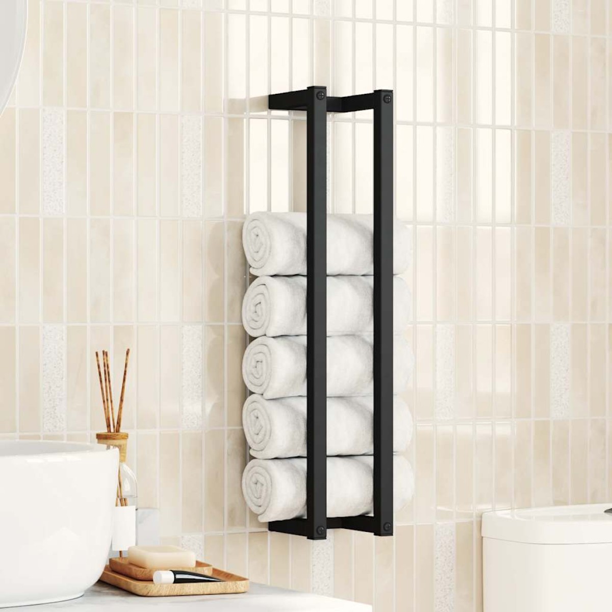vidaXL Βάση για Πετσέτες Επιτοίχια Μαύρη 12,5x12,5x60 εκ. Σιδερένια