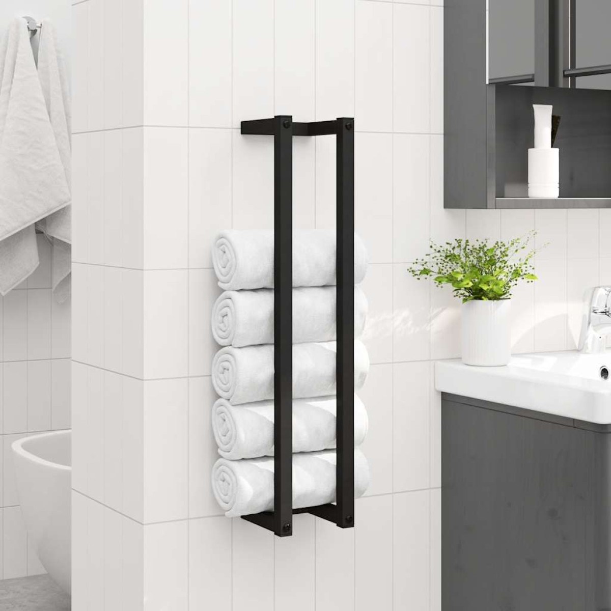 vidaXL Βάση για Πετσέτες Επιτοίχια Μαύρη 12,5x12,5x60 εκ. Σιδερένια