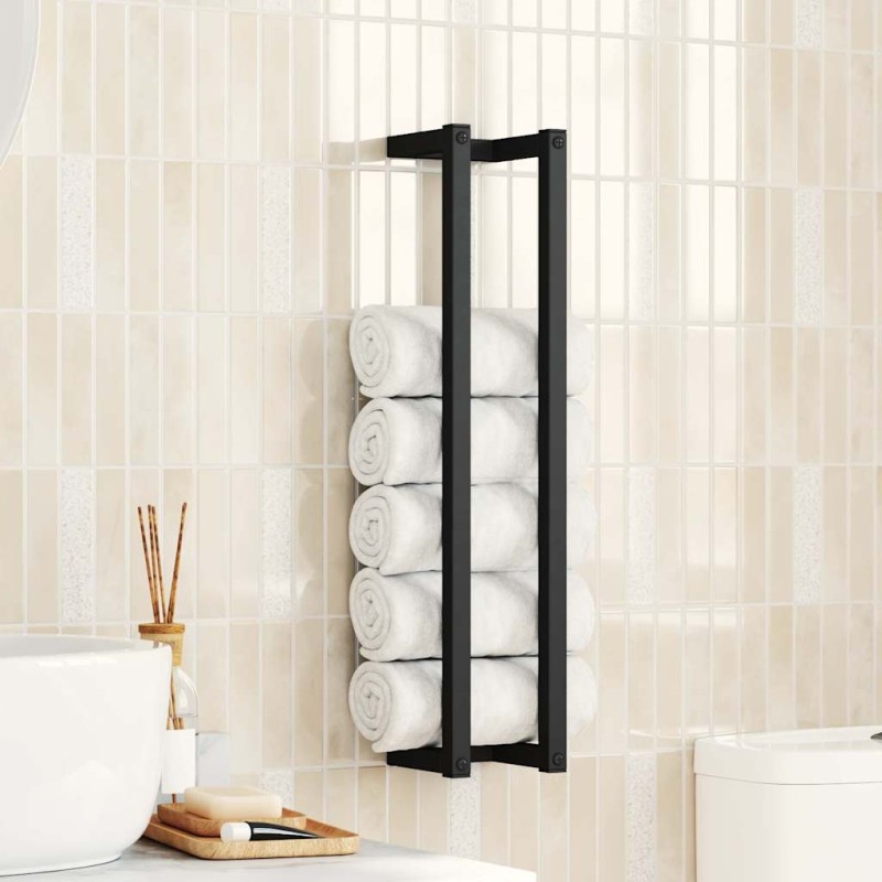 vidaXL Βάση για Πετσέτες Επιτοίχια Μαύρη 12,5x12,5x60 εκ. Σιδερένια