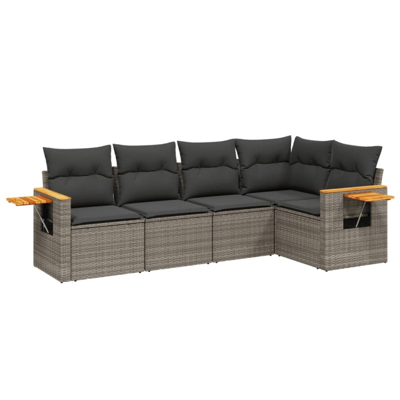 vidaXL Σαλόνι Κήπου 5 Τεμαχίων Γκρι από Συνθετικό Ρατάν με Μαξιλάρια