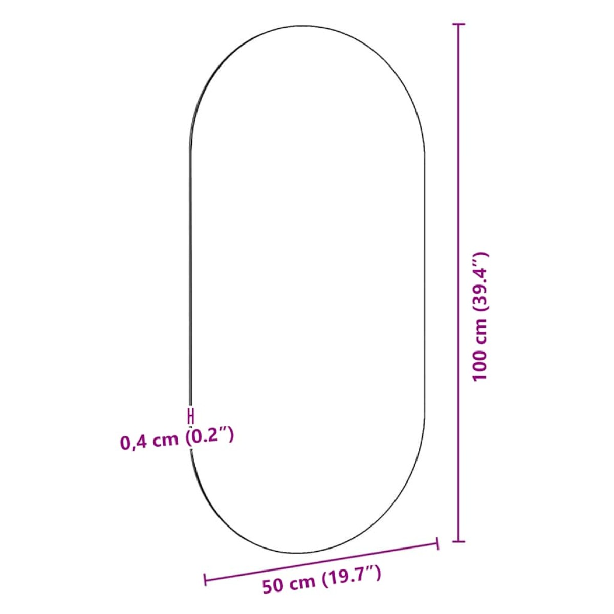 vidaXL Καθρέφτης 100 x 50 εκ. Γυάλινος