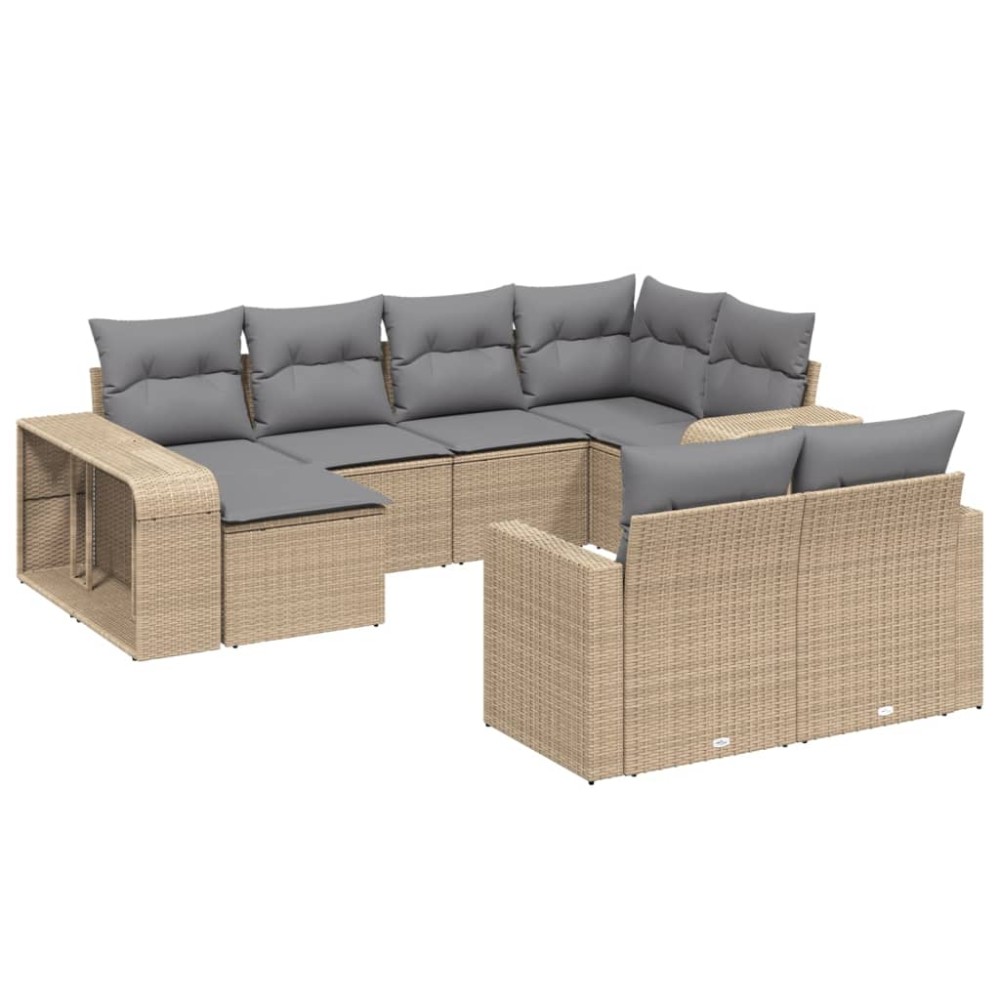 vidaXL Σετ Καναπέ Κήπου 10 τεμ. Μπεζ Συνθετικό Ρατάν με Μαξιλάρια