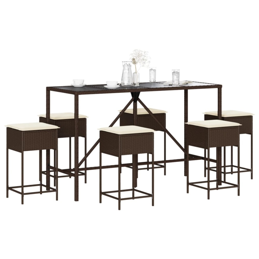 vidaXL Σετ Μπαρ Κήπου 7 Τεμαχίων Καφέ Συνθετικό Ρατάν με Μαξιλάρια
