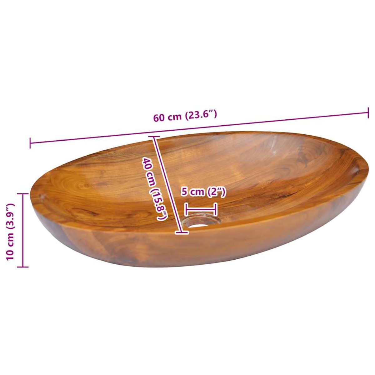 vidaXL Νιπτήρας 60 x 40 x 10 εκ. από Μασίφ Ξύλο Teak