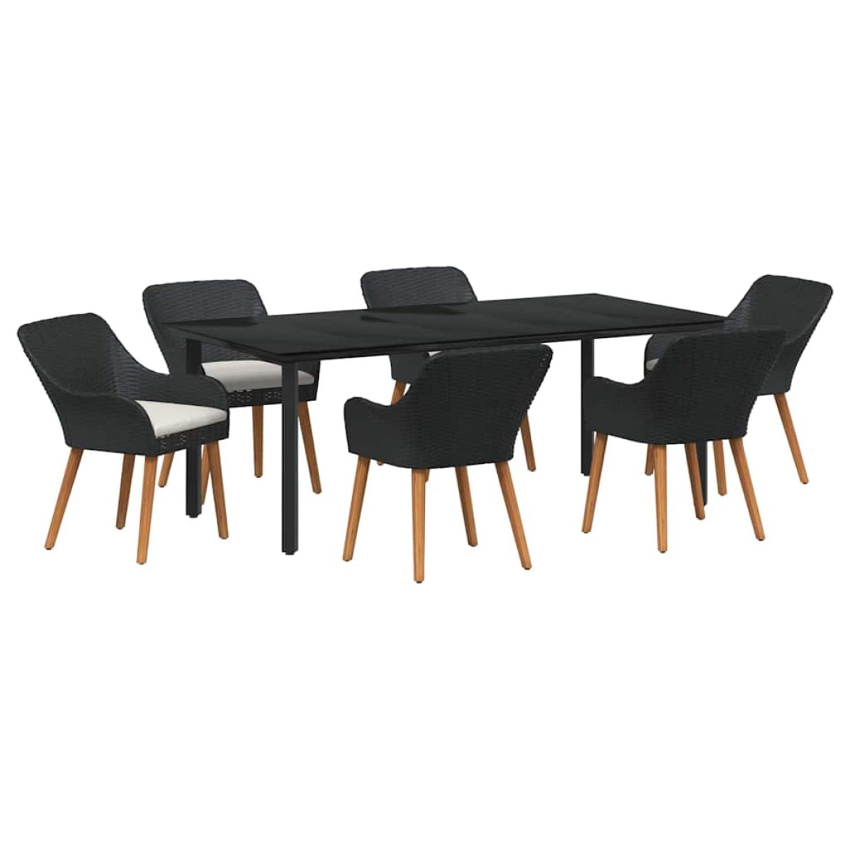 vidaXL Σέτ φαγητού για κήπο 7 τμχ. Μαύρο συνθετικό ρατάν