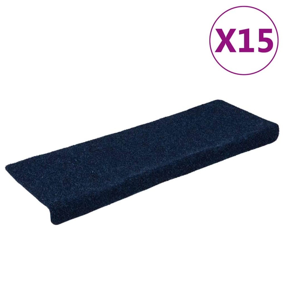 vidaXL Πατάκια Σκαλιών Αυτοκόλλητα 15 τεμ. 65x21x4 εκ. Μπλε Ναυτικό με Ορθογώνια Άκρη