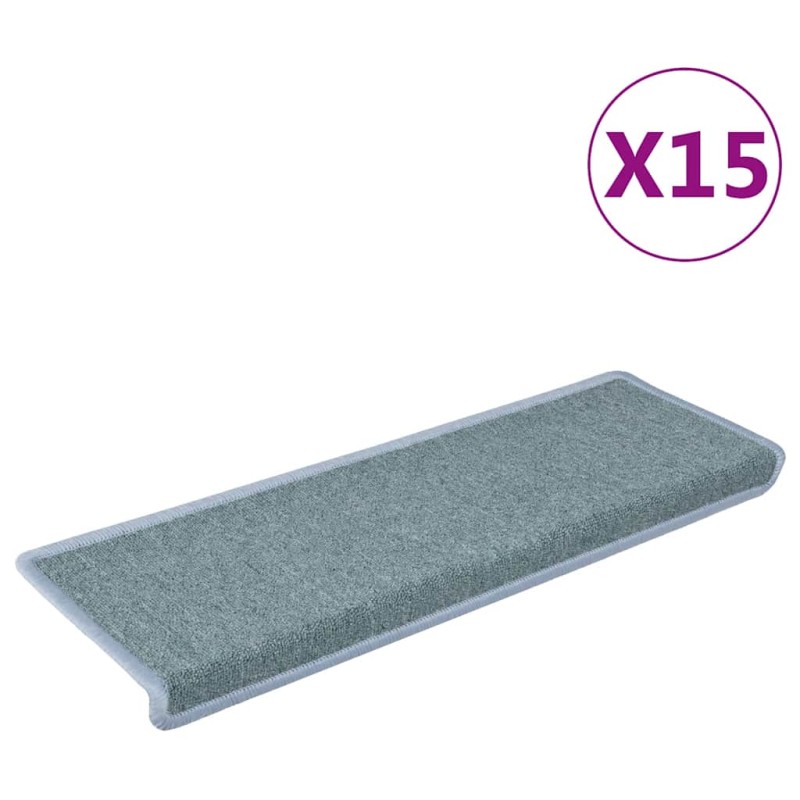 vidaXL Πατάκια Σκαλοπάτια 15 τεμ. 65x21x4 εκ. Θαλασσί με Ορθογώνια Άκρη