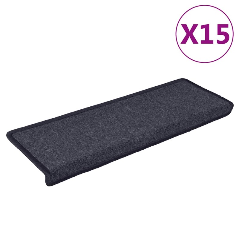 vidaXL Πατάκια Σκαλιών 15 τεμ. 65x21x4 εκ. Σκούρο Γκρι και Μπλε Ορθογώνια Άκρη