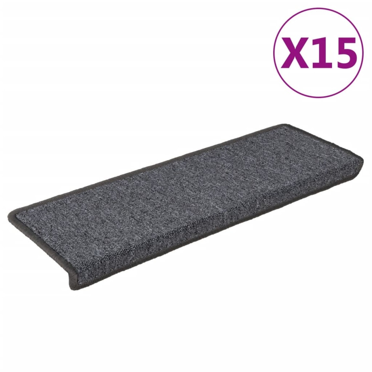 vidaXL Πατάκια Σκάλας Μοκέτα 15 τεμ. Γκρι/Μαύρο 65x21x4 εκ.