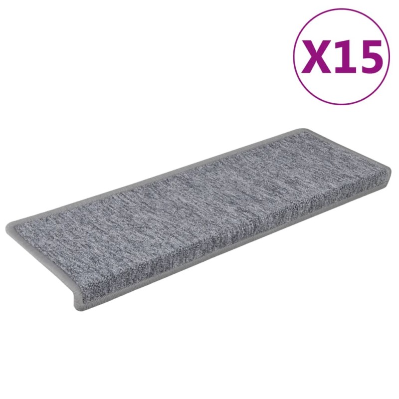 vidaXL Πατάκια Σκαλιών 15 τεμ. Ανοιχτό Γκρι 65x21x4 εκ. με Ορθογώνια Άκρη