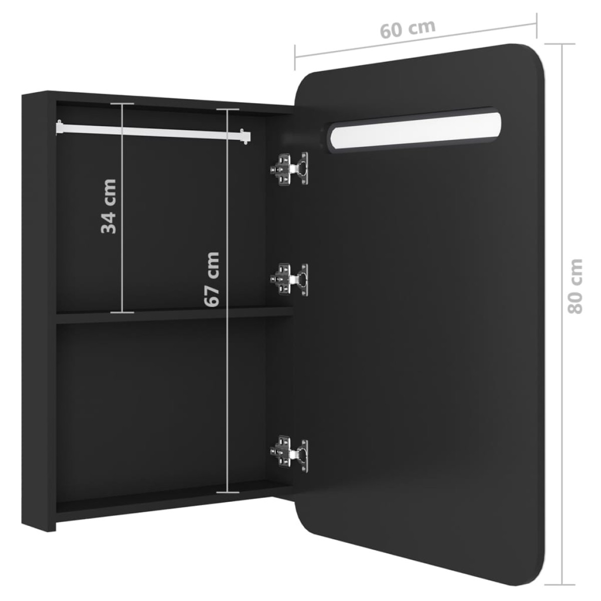vidaXL Καθρέφτης Μπάνιου με Ντουλάπι / LED Μαύρο 60 x 11 x 80 εκ.