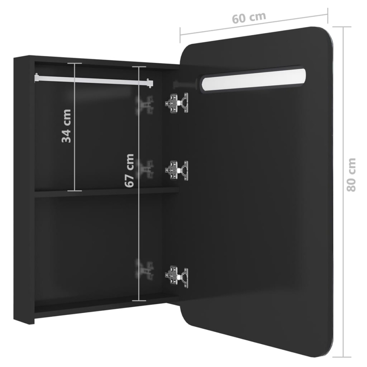 vidaXL Καθρέφτης Μπάνιου με Ντουλάπι & LED Λαμπερό Μαύρο 60x11x80 εκ.