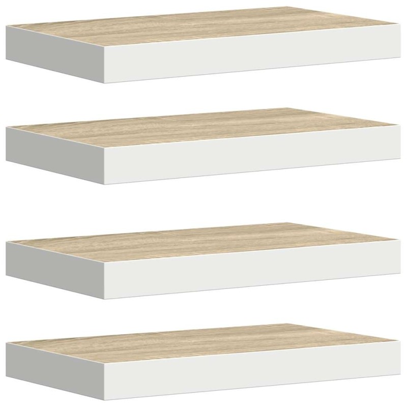 vidaXL Ράφια Τοίχου 4 τεμ. Δρυς/Άσπρο 50x23,5x3,8 εκ. MDF