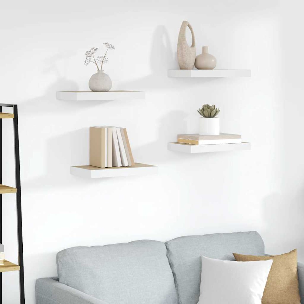 vidaXL Ράφια Τοίχου 4 τεμ. Δρυς/Άσπρο 50 x 23 x 3,8 εκ. MDF