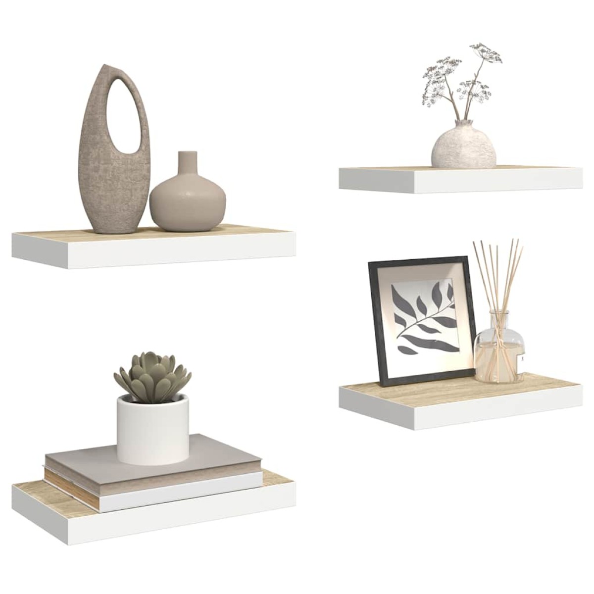 vidaXL Ράφια Τοίχου 4 τεμ. Δρυς/Άσπρο 50 x 23 x 3,8 εκ. MDF