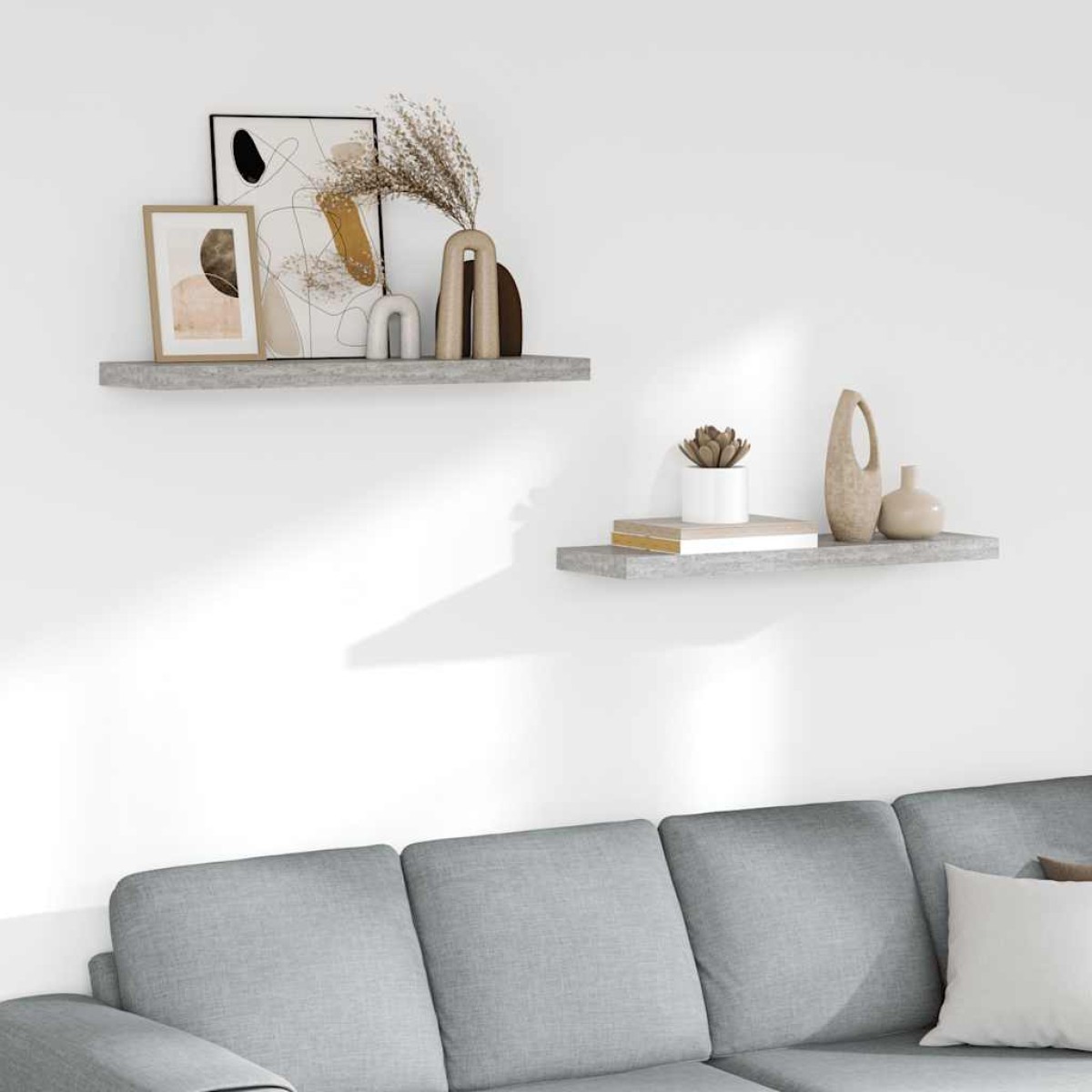 vidaXL Ράφια Τοίχου 2 τεμ. Γκρι Σκυροδέματος 80x23,5x3,8 εκ. MDF