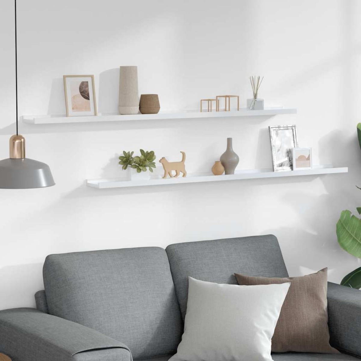 vidaXL Ράφια Τοίχου 2 τεμ. Γυαλιστερό Λευκό 115 x 9 x 3 εκ.