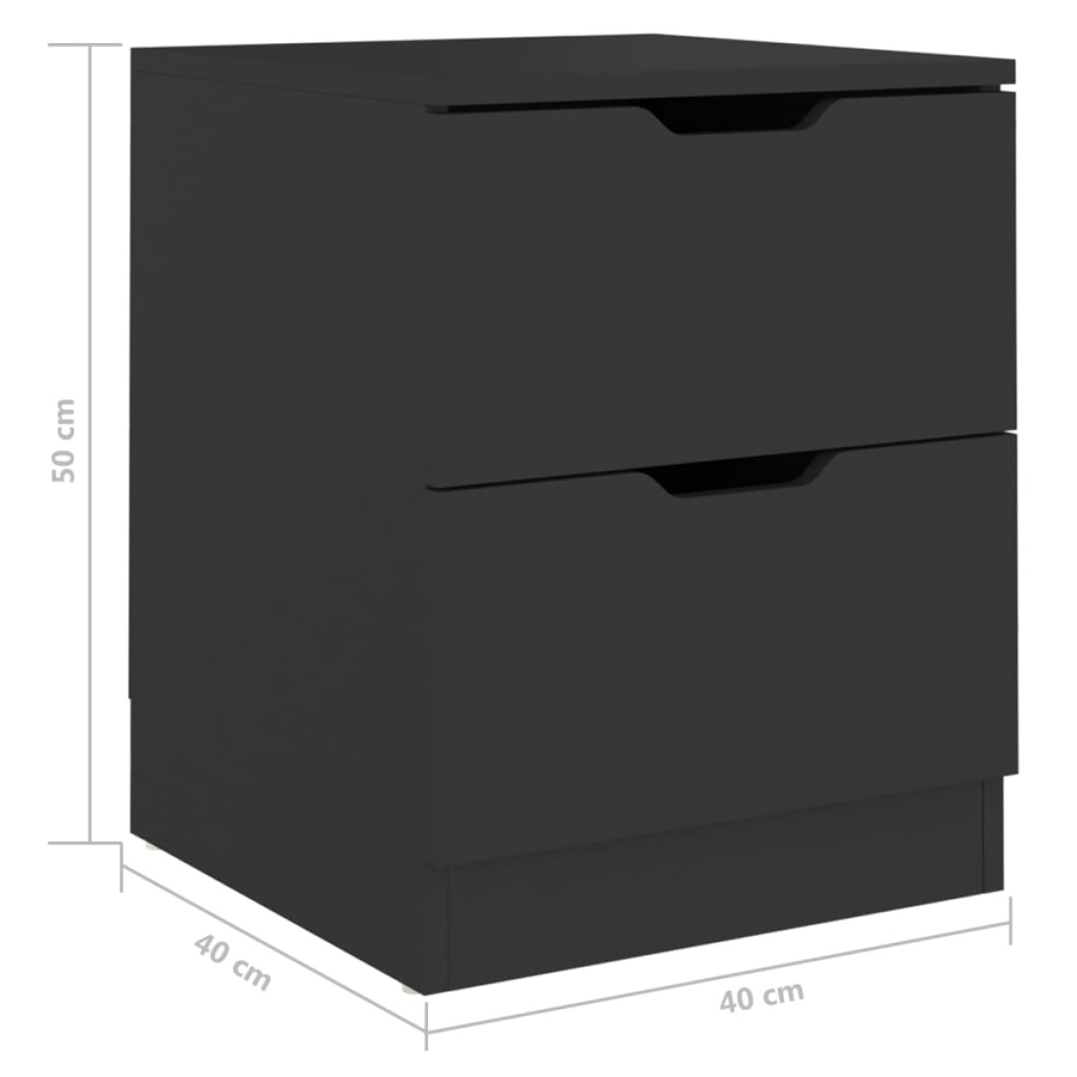 vidaXL Κομοδίνα 2 τεμ. Μαύρα 40 x 40 x 50 εκ. από Μοριοσανίδα