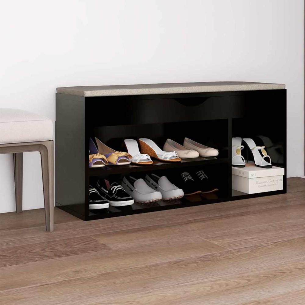 vidaXL Παπουτσοθήκη Μαύρη 104 x 30 x 49 εκ. Επεξ. Ξύλο με Μαξιλάρι