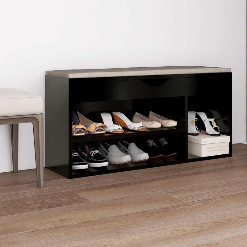 vidaXL Παπουτσοθήκη Μαύρη 104 x 30 x 49 εκ. Επεξ. Ξύλο με Μαξιλάρι