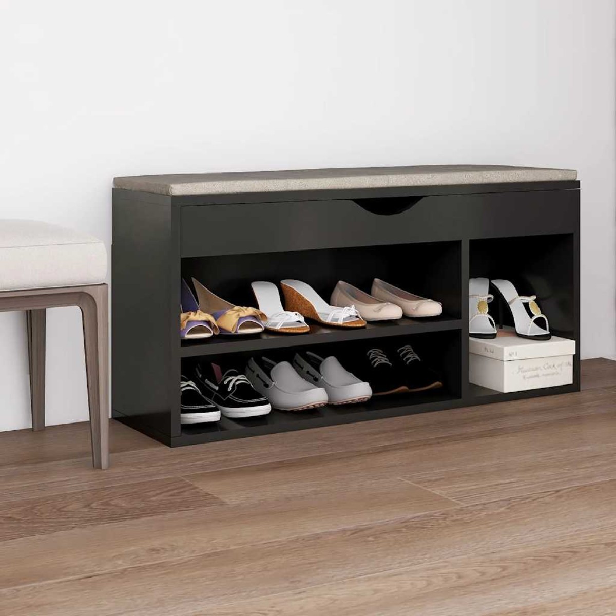 vidaXL Παπουτσοθήκη Γκρι 104 x 30 x 49 εκ. Μοριοσανίδα με Μαξιλάρι