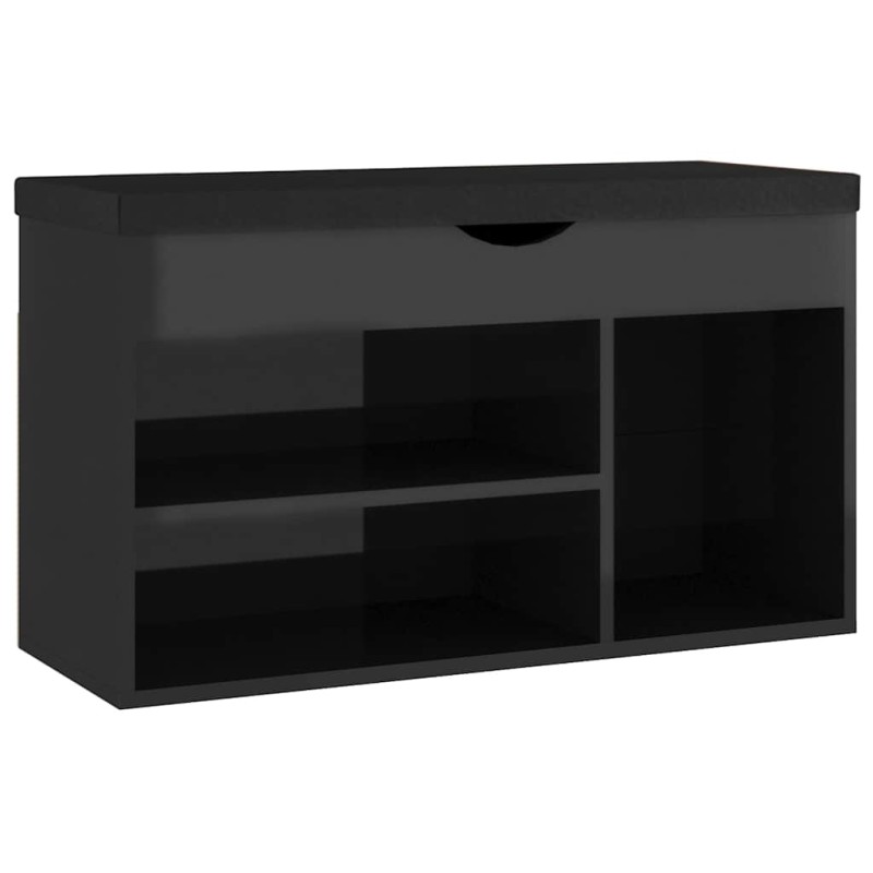vidaXL Παπουτσοθήκη Γυαλ. Μαύρο 80x30x47 εκ. Επεξ. Ξύλο με Μαξιλάρι