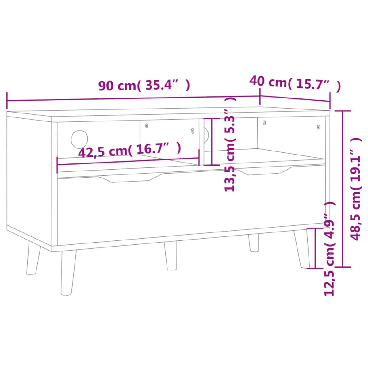 vidaXL Έπιπλο Τηλεόρασης Γκρι 90 x 40 x 48,5 εκ. από Μοριοσανίδα