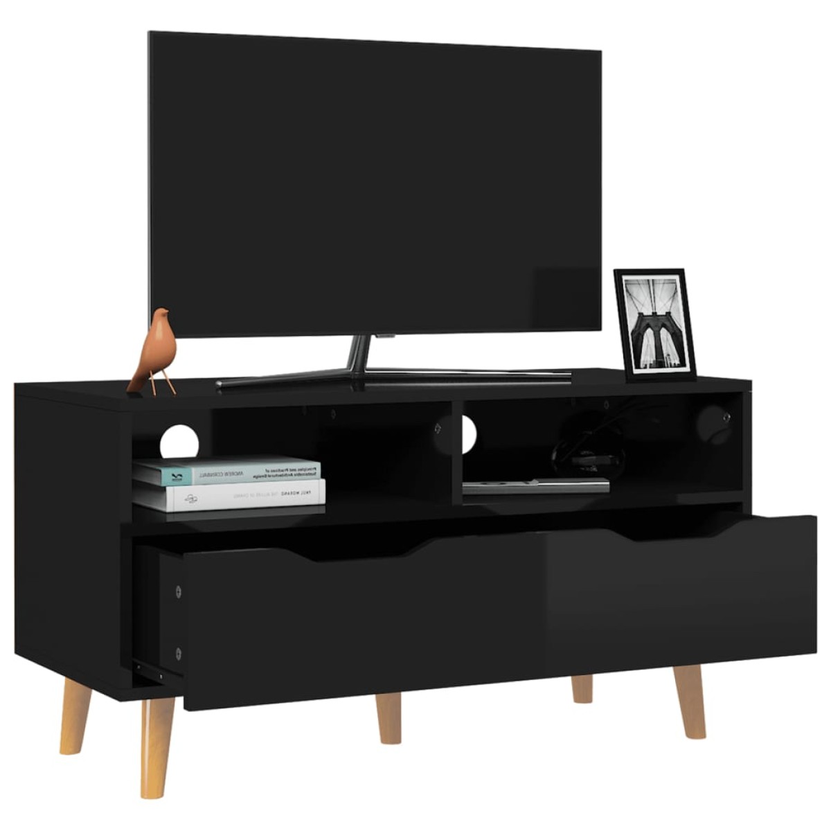 vidaXL Έπιπλο Τηλεόρασης Γυαλ. Μαύρο 90x40x48,5 εκ. Μοριοσανίδα